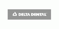 Logo of Delta Dental with white text and icon on gray background.